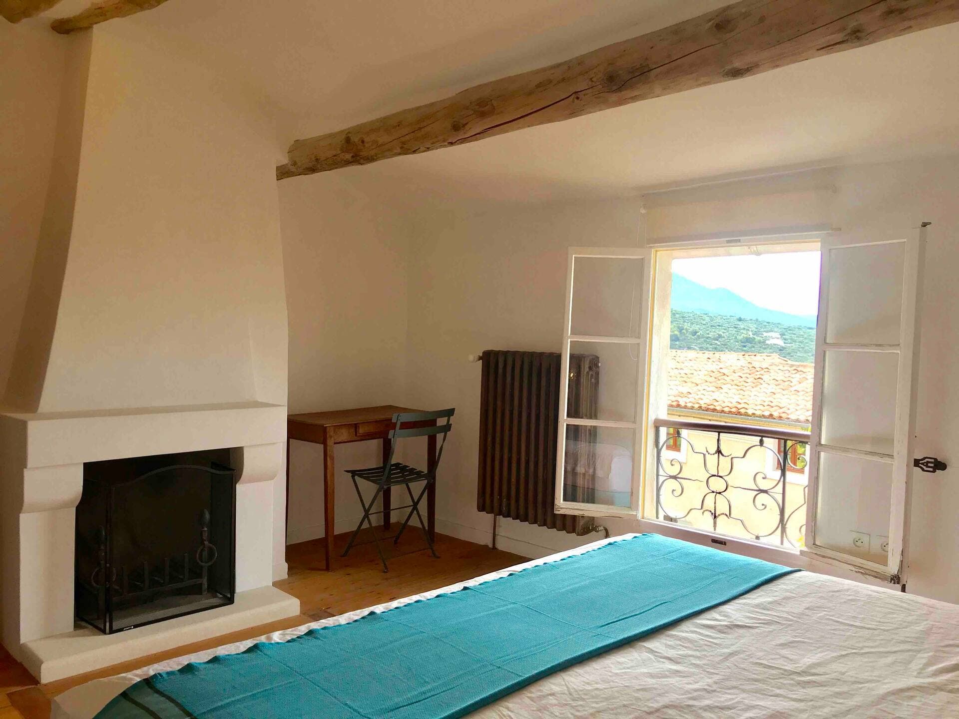Master bedroom under open beams